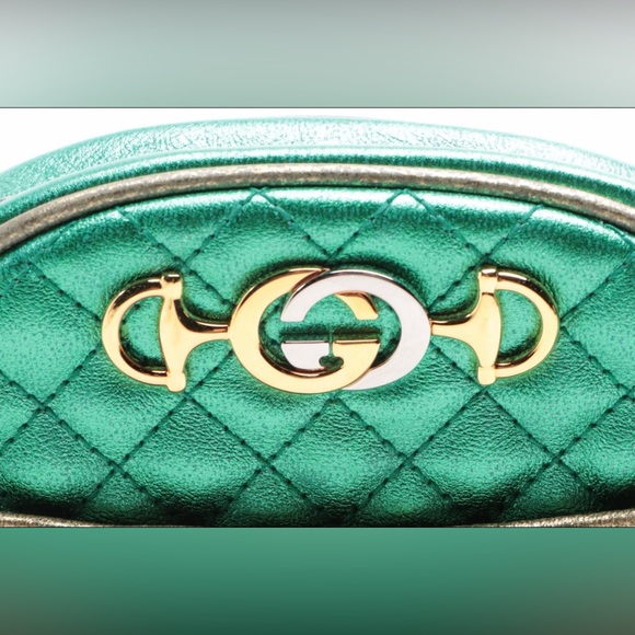 GUCCI TRAPUNTATA Red Green METALLIC QUILTED Leather Mini Crossbody 💯 Authentic - Picture 10 of 12